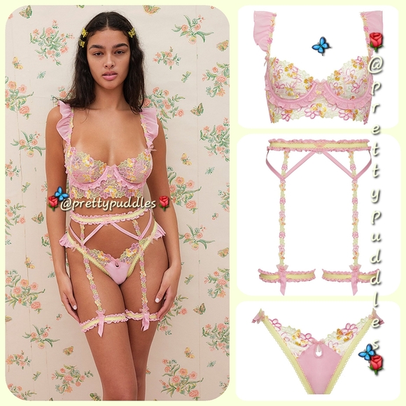 🦋 3pc For Love & Lemons Sunset Butterfly Underwire Bra, Gater Belt, & Thong Set